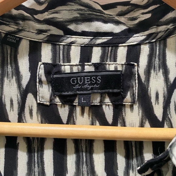 Guess London Sleeve Sheer Button Up Blouse with Roll Tab Sleeves, Large - Picture 6 of 13